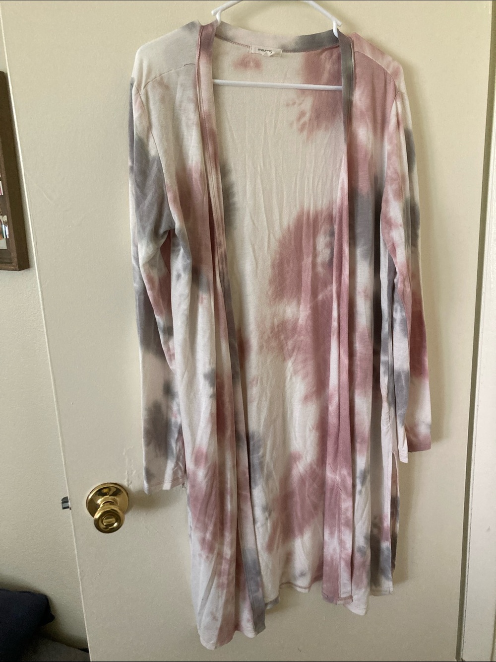 Maurices Light Pink & Light Gray Tie-Dye Open Cardigan